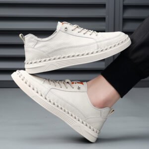Men's Solid Color Versatile Genuine Leather Casual Sneakers