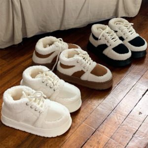 Korean-style Color-Block Lambswool Casual Sneakers AutumnWinter Cotton Boots