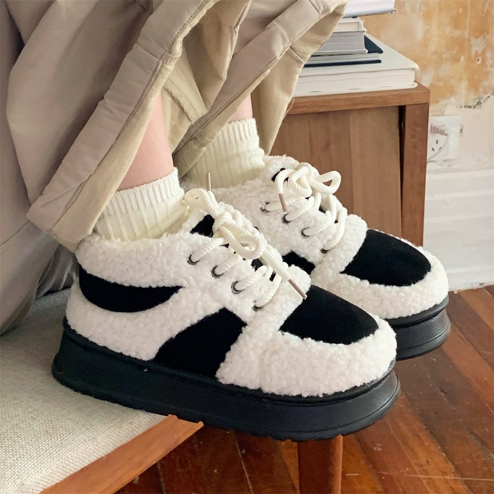 Korean-style Color-Block Lambswool Casual Sneakers AutumnWinter Cotton Boots - Image 2