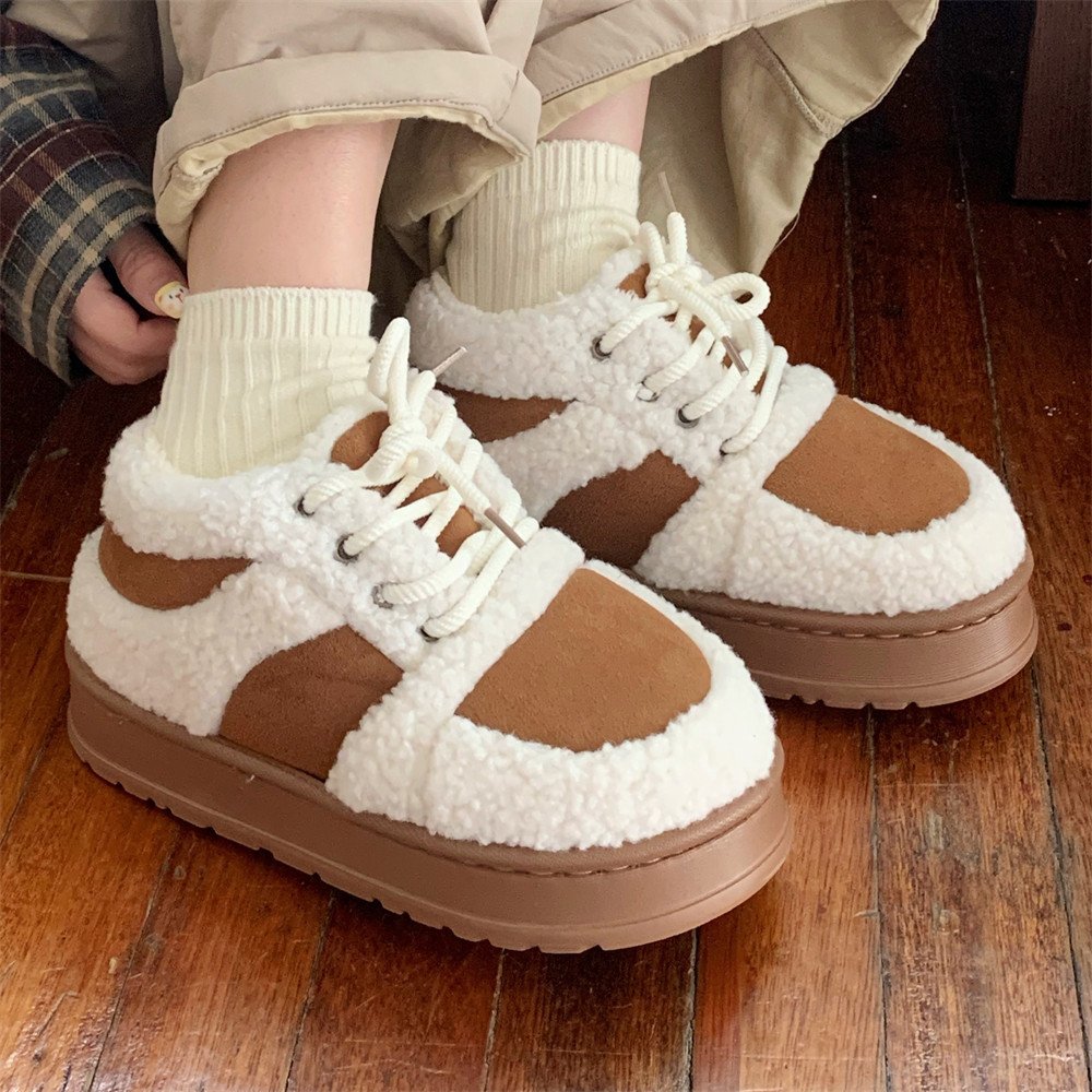 Korean-style Color-Block Lambswool Casual Sneakers AutumnWinter Cotton Boots - Image 3