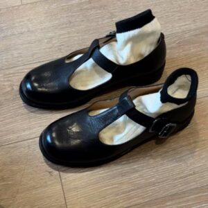 Round-toe Mid-heel T-strap Chunky-heeled Mary Jane Leather Shoes