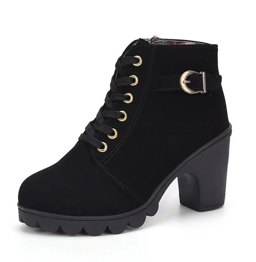 Fashoin Leopard Print Ankle Square Heel Suede Lace-up Zip Boots Women Casual Versatile Shoes Autumn And Winter