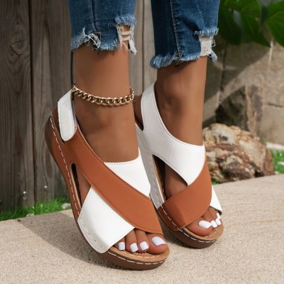 Colorblock-crossed Wedges Sandals Summer Fashion Fish Mouth Platform Roman Shoes For Women