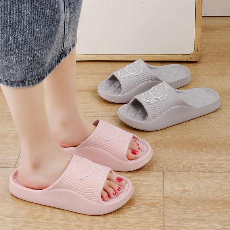 Cute Cartoon Dog Slippers Summer Solid Color Non-slip Rhombus Bathroom Slipper Indoor House Shoes For Men Wome