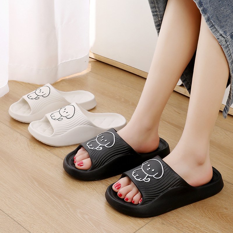 Cute Cartoon Dog Slippers Summer Solid Color Non-slip Rhombus Bathroom Slipper Indoor House Shoes For Men Wome