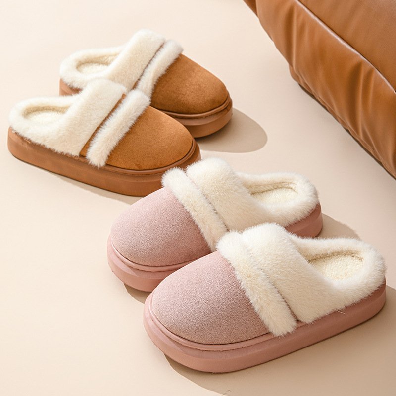 Fashion Warm Cotton Slippers For Women Leisure Thick Bottom Non-slip Plus-velvet House Shoes Winter Bedroom Fl