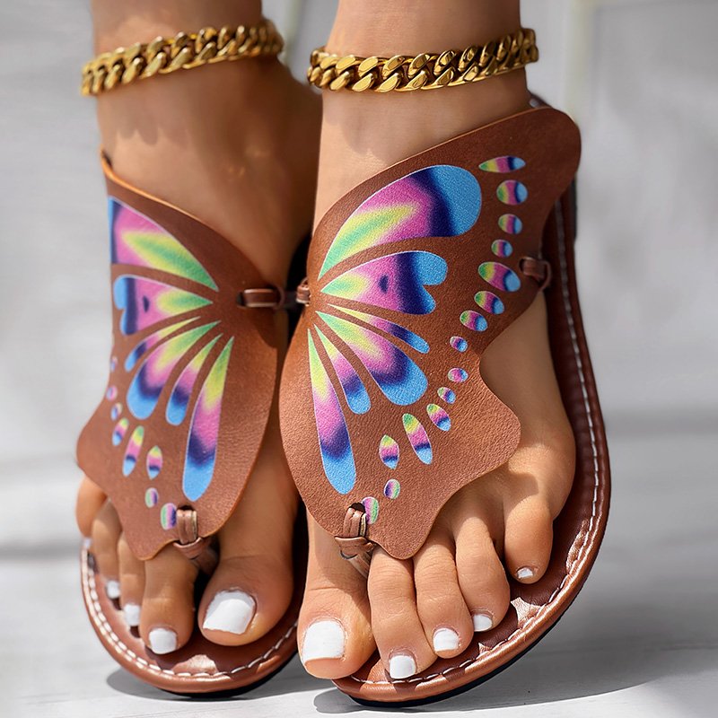 Utterfly Print Round Toe Flip Flops, Comfortable Summer Beach Shoes, Casual Women's Footwear, Perfect For Pool