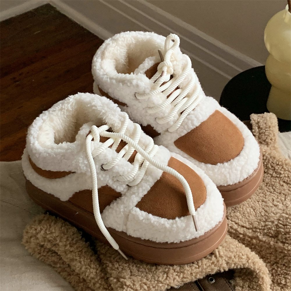 Korean-style Color-Block Lambswool Casual Sneakers AutumnWinter Cotton Boots