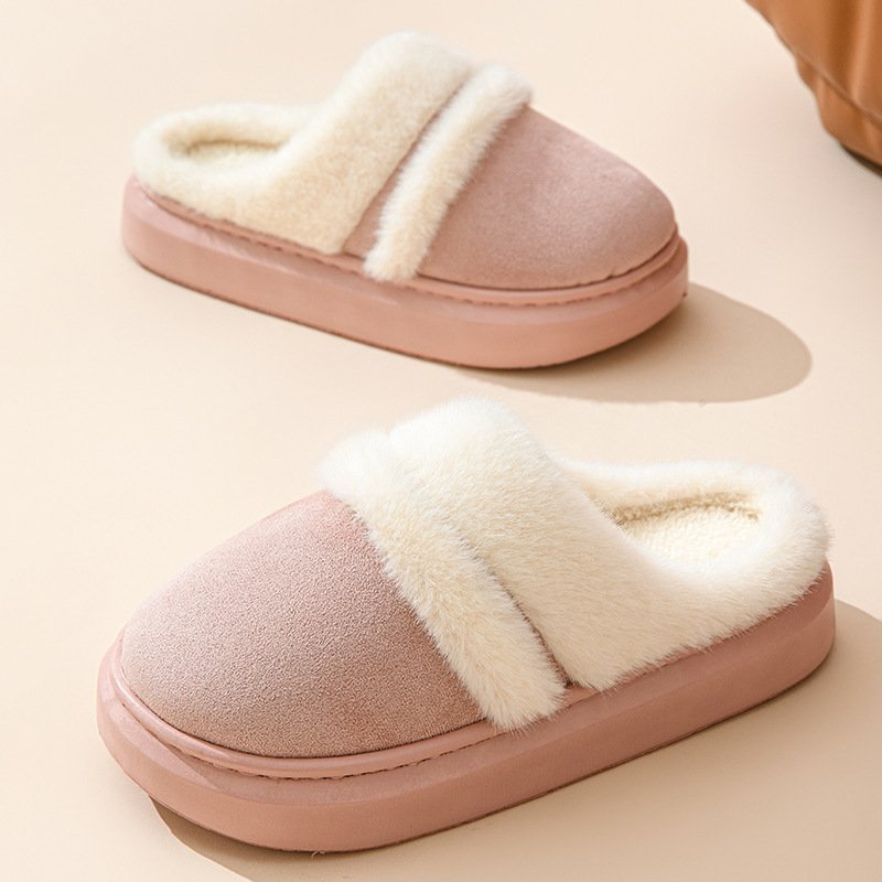 Fashion Warm Cotton Slippers For Women Leisure Thick Bottom Non-slip Plus-velvet House Shoes Winter Bedroom Fl