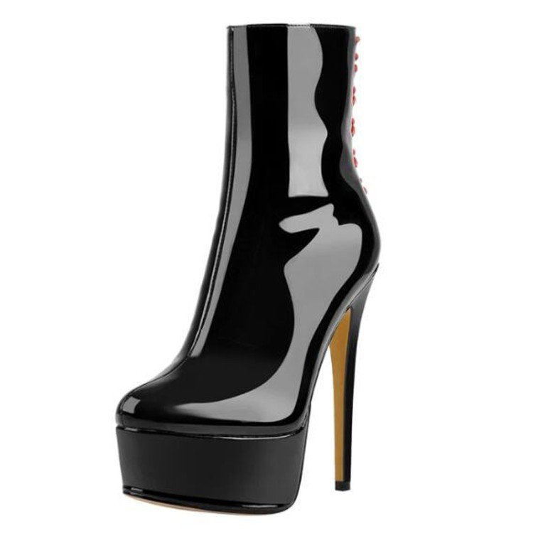 European And American-style Round-toe High-platform Womens Short Boots With Side Zippers