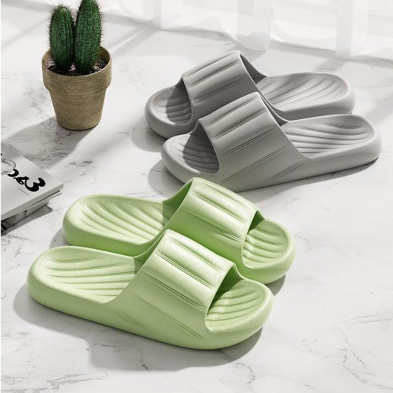 Fashion Solid Color Striped Home Slippers Summer Thick Bottom Non-slip Bathroom Slipper Women Men Couples Shoe