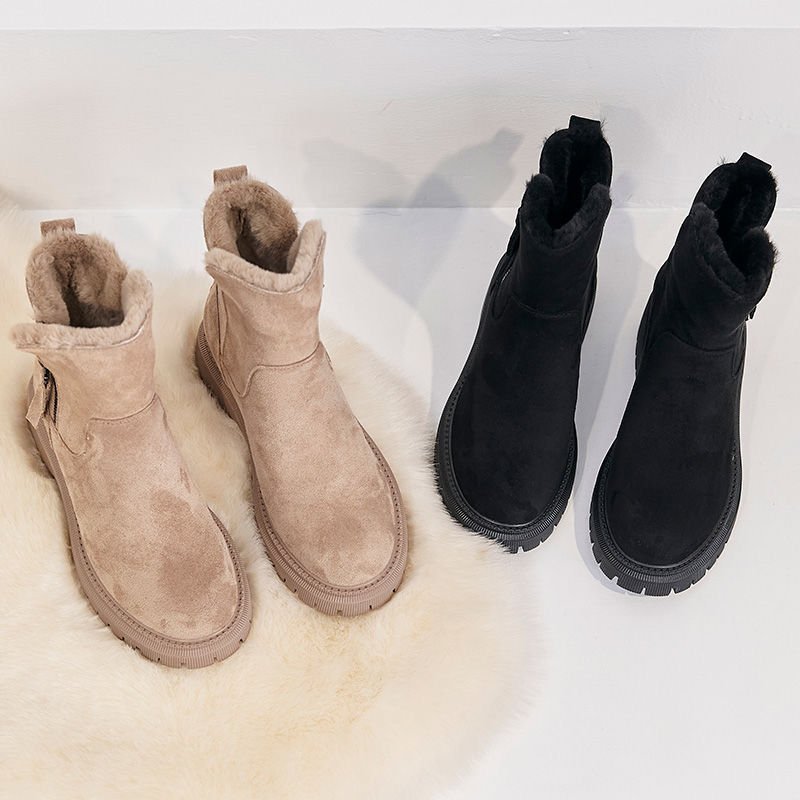 Middle Tube Plush Warm Cotton Shoes Leather And Fur Integrated Winter Women's Boots