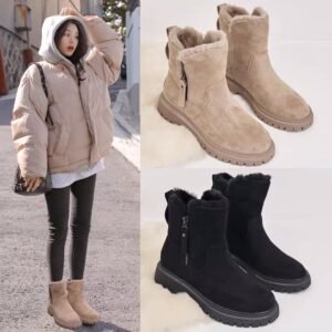Middle Tube Plush Warm Cotton Shoes Leather And Fur Integrated Winter Women's Boots