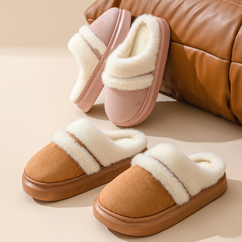 Fashion Warm Cotton Slippers For Women Leisure Thick Bottom Non-slip Plus-velvet House Shoes Winter Bedroom Fl