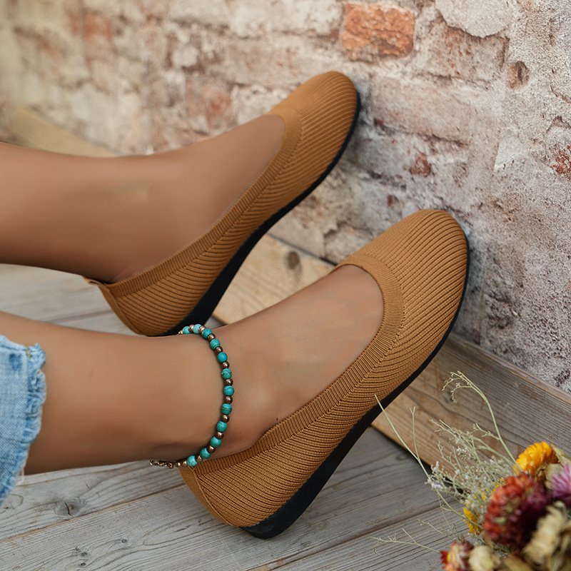 Round Toe Flats Shoes Casual Comfortable Soft Slip On Knit Mesh Shoes For Women