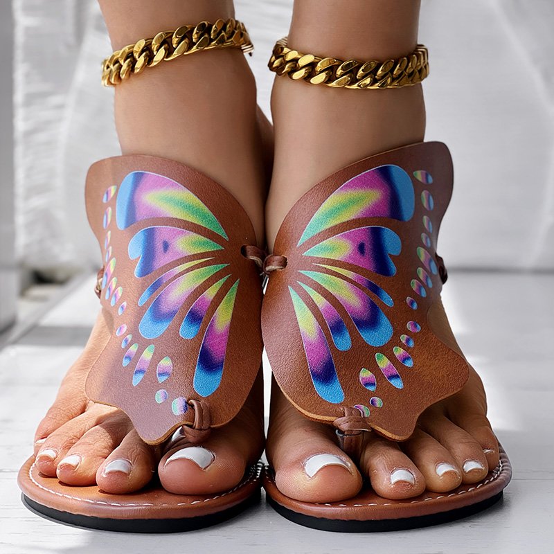 Utterfly Print Round Toe Flip Flops, Comfortable Summer Beach Shoes, Casual Women's Footwear, Perfect For Pool