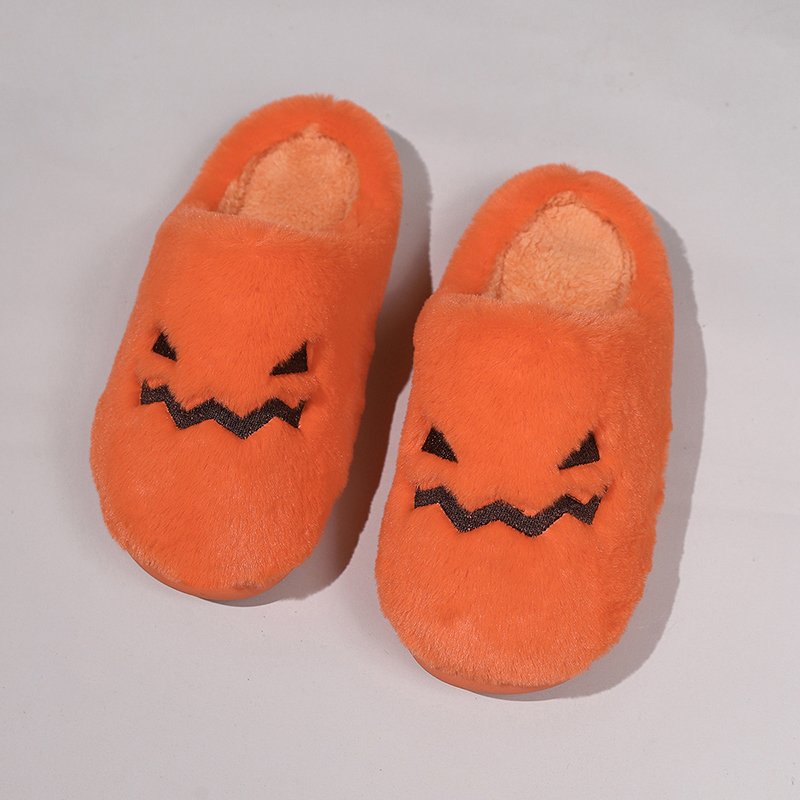 Cute Halloween Pumpkin Slippers Winter Warm Plush Bedroom Floor Home Slippers Casual Slip On Comfortable Cozy