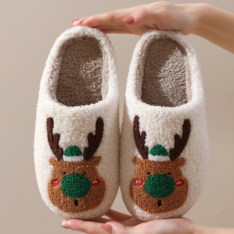 Christmas Shoes Winter Home Slippers Elk Soft Cozy Bedroom Slipper Slip On House Shoes - Image 2
