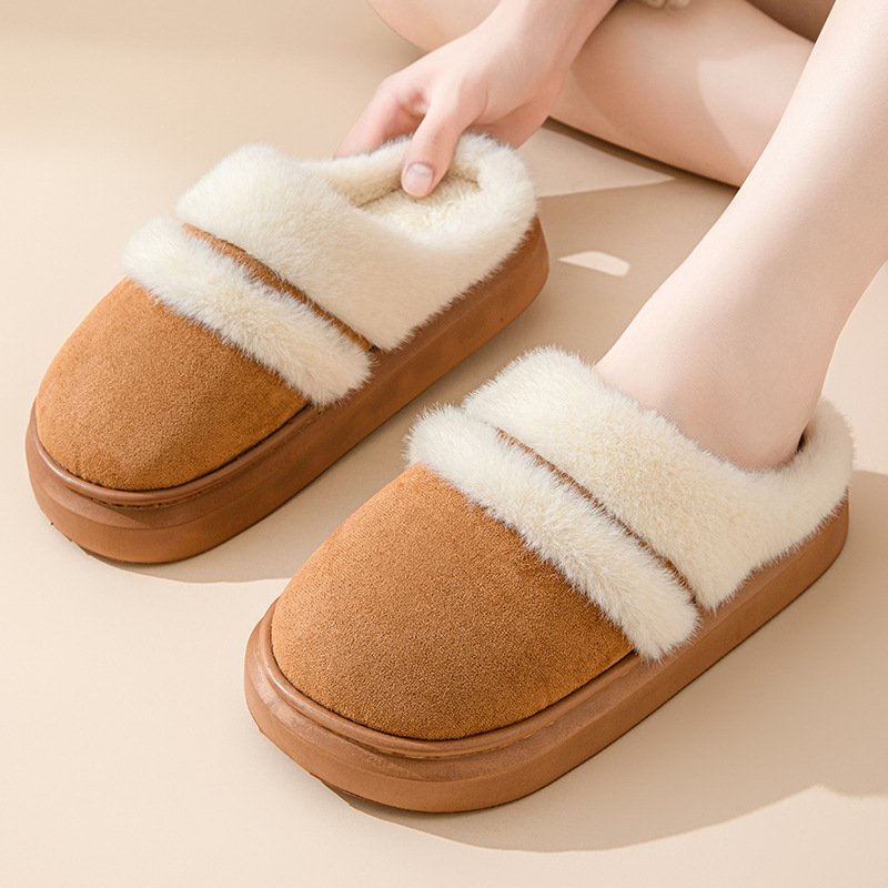 Fashion Warm Cotton Slippers For Women Leisure Thick Bottom Non-slip Plus-velvet House Shoes Winter Bedroom Fl