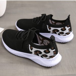 White Shoes Women Leopard Print Lace-up Sneakers Sports