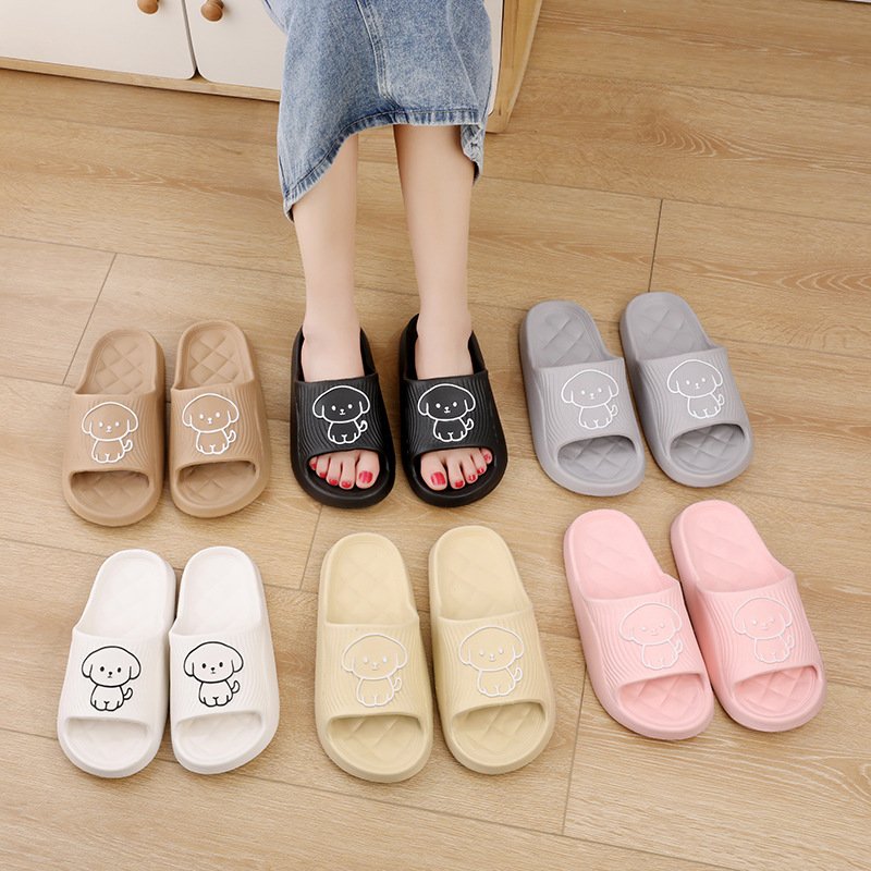 Cute Cartoon Dog Slippers Summer Solid Color Non-slip Rhombus Bathroom Slipper Indoor House Shoes For Men Wome