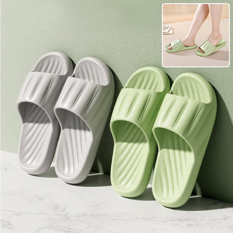 Fashion Solid Color Striped Home Slippers Summer Thick Bottom Non-slip Bathroom Slipper Women Men Couples Shoe