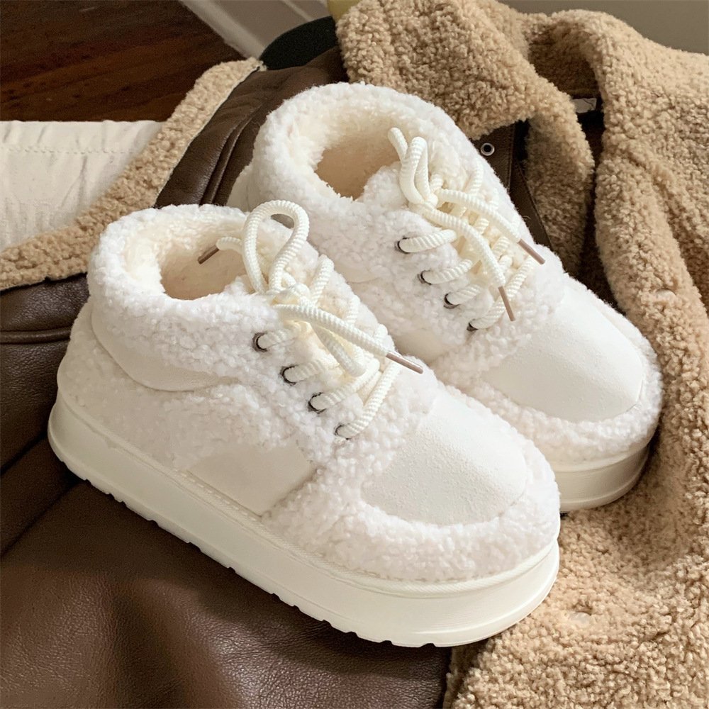 Korean-style Color-Block Lambswool Casual Sneakers AutumnWinter Cotton Boots