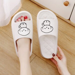 Cute Cartoon Dog Slippers Summer Solid Color Non-slip Rhombus Bathroom Slipper Indoor House Shoes For Men Wome