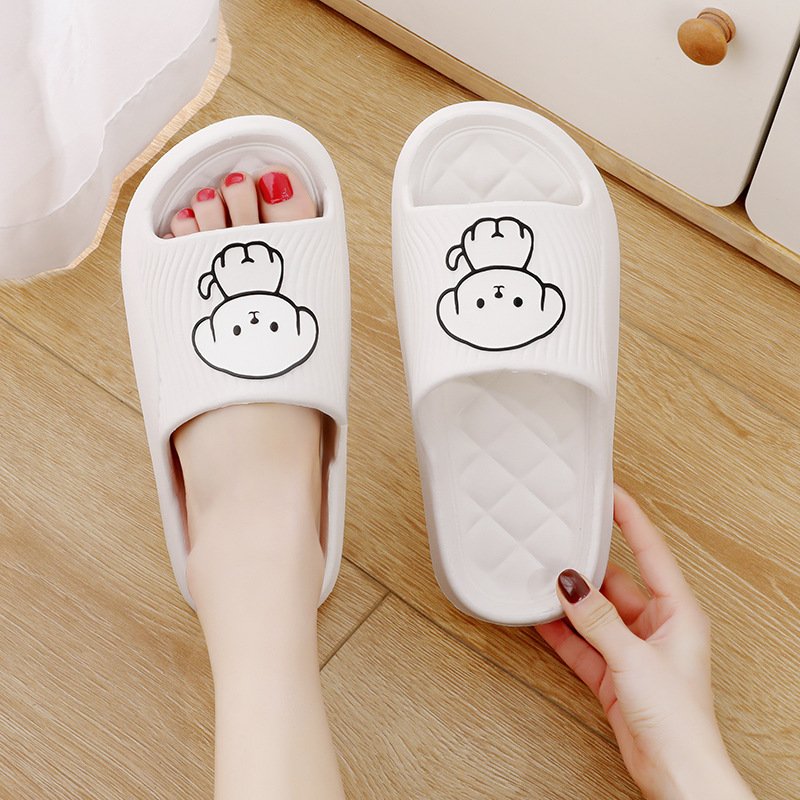 Cute Cartoon Dog Slippers Summer Solid Color Non-slip Rhombus Bathroom Slipper Indoor House Shoes For Men Wome