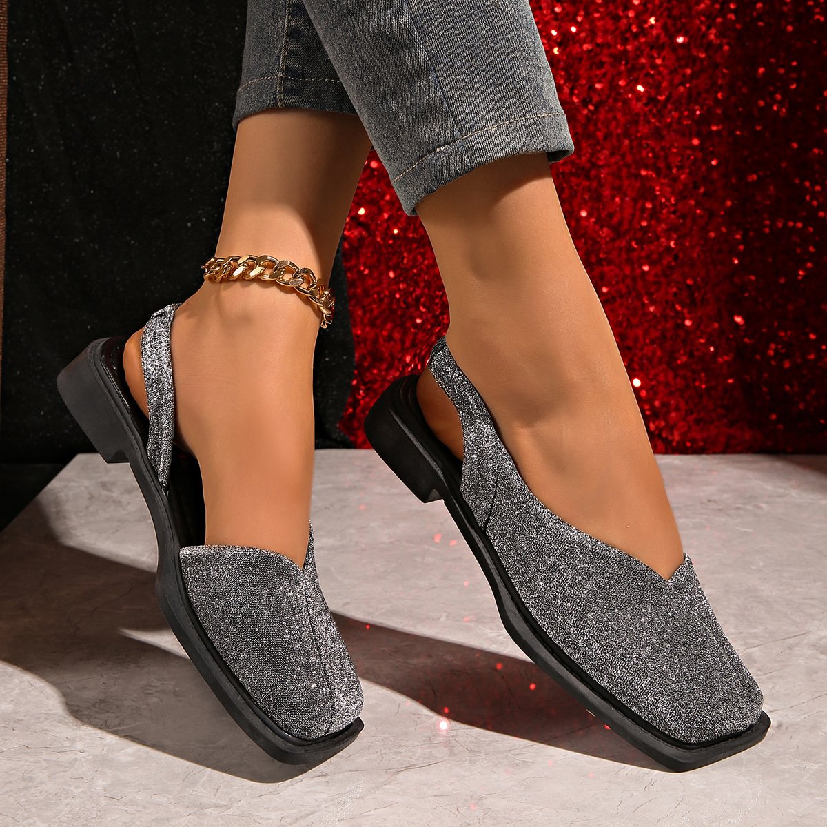 Arrival Closed-toe Plus-size Square-toe Ankle-Strap Sandals For Women