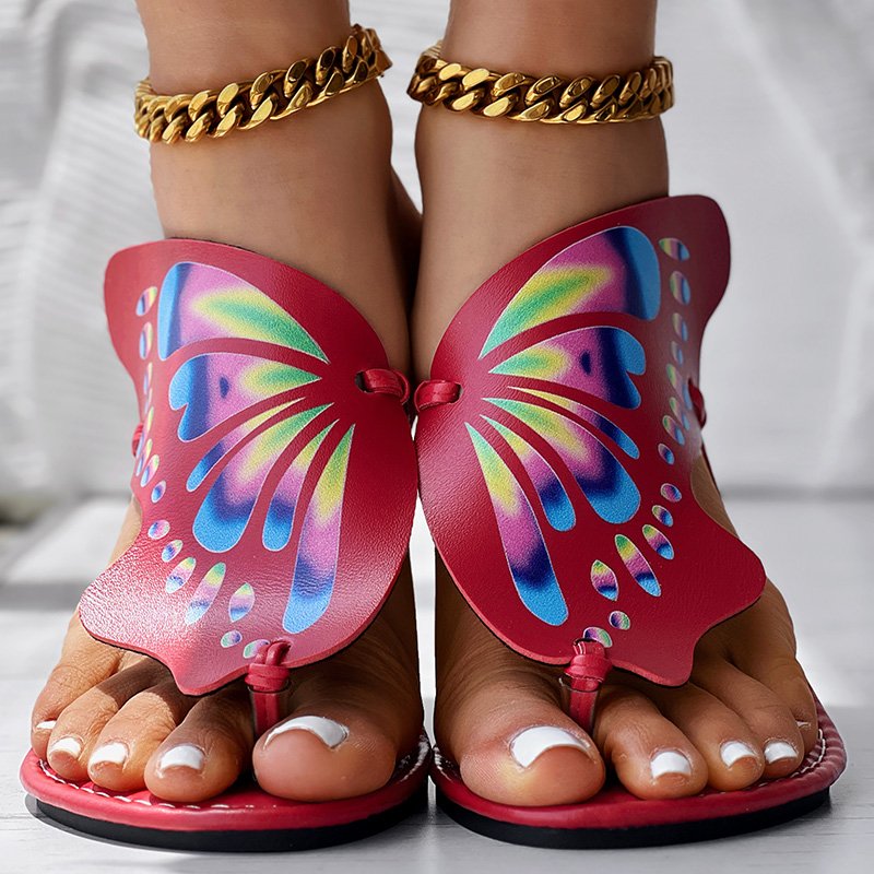Butterfly Print Round Toe Flip Flops, Comfortable Summer Beach Shoes, Casual Women's Footwear, Perfect For Poo
