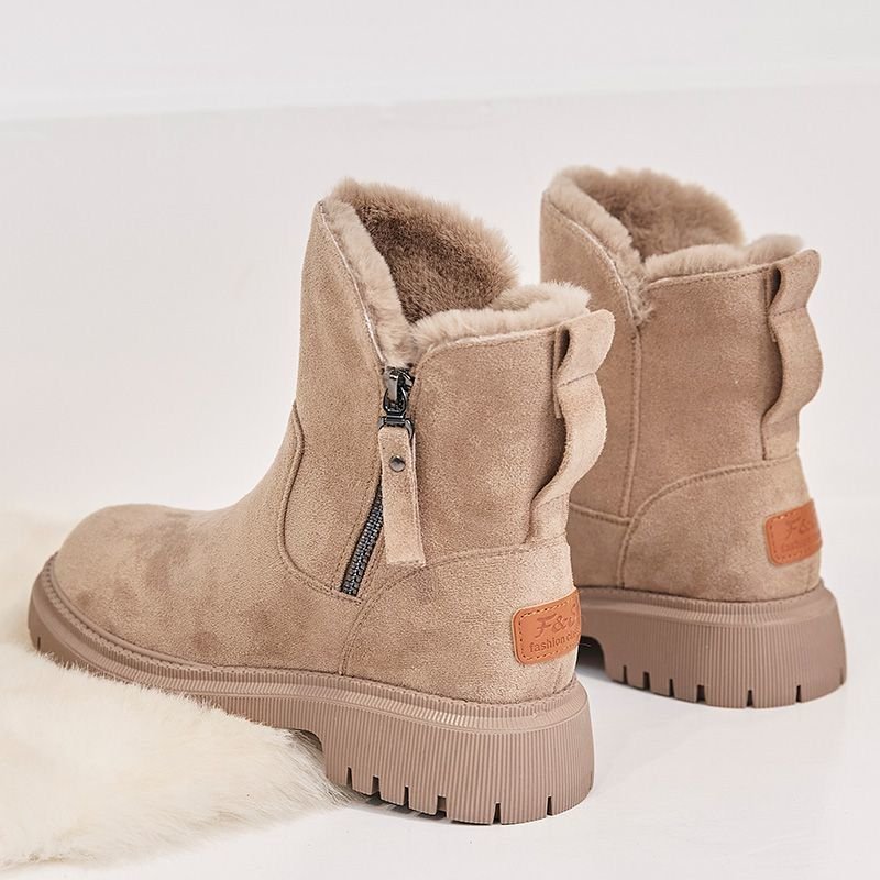 Middle Tube Plush Warm Cotton Shoes Leather And Fur Integrated Winter Women's Boots