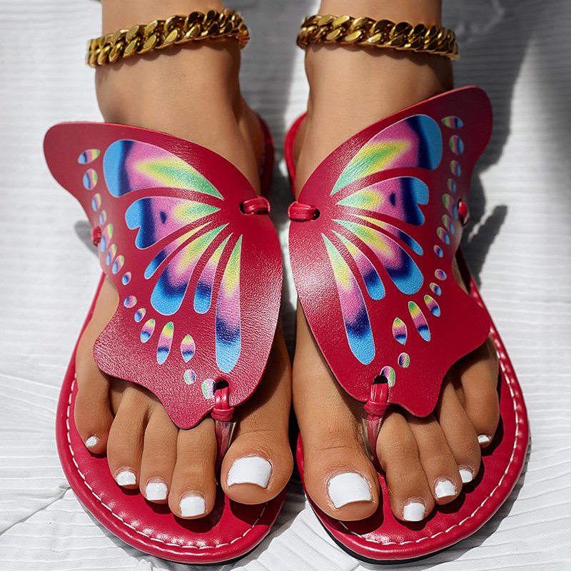 Butterfly Print Round Toe Flip Flops, Comfortable Summer Beach Shoes, Casual Women's Footwear, Perfect For Poo