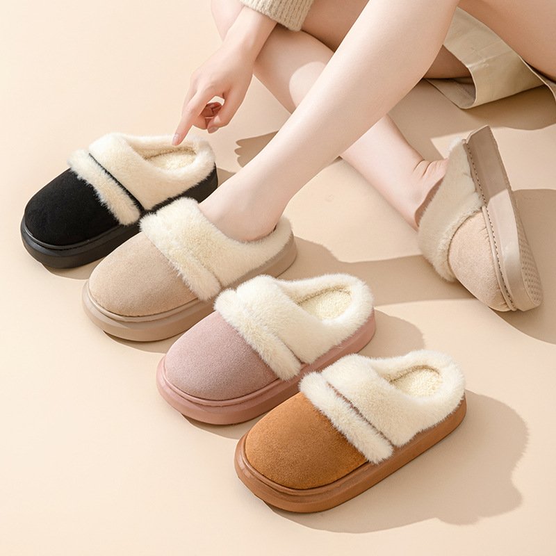 Fashion Warm Cotton Slippers For Women Leisure Thick Bottom Non-slip Plus-velvet House Shoes Winter Bedroom Fl