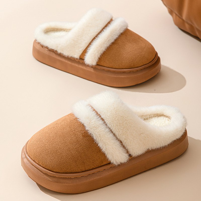 Fashion Warm Cotton Slippers For Women Leisure Thick Bottom Non-slip Plus-velvet House Shoes Winter Bedroom Fl