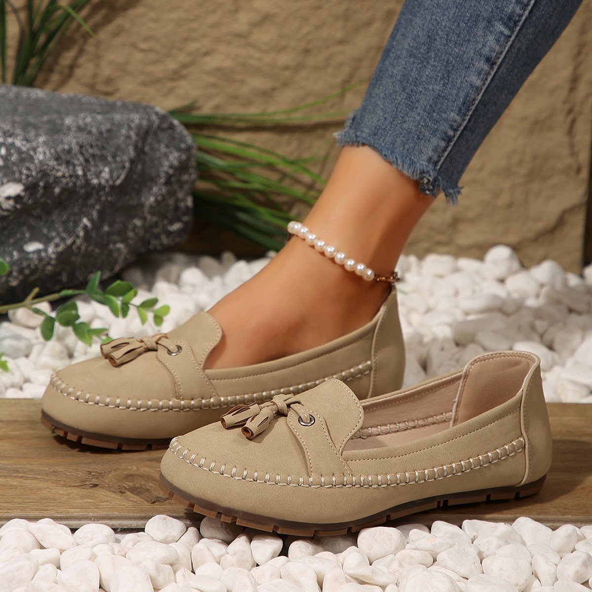Women's Round Head Loafers Fashion Non-slip Soft Comfortable Flats Shoes