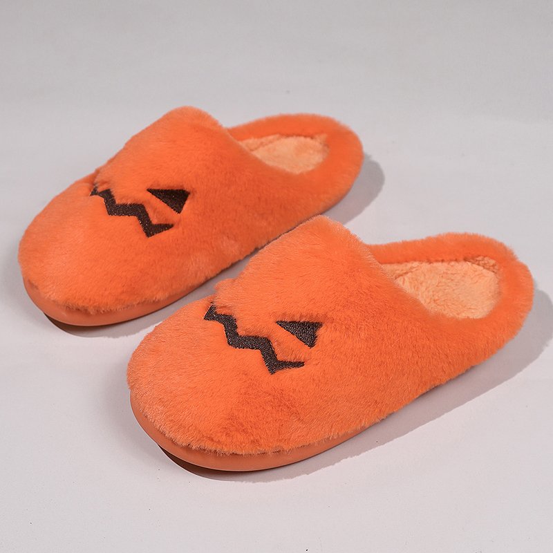 Cute Halloween Pumpkin Slippers Winter Warm Plush Bedroom Floor Home Slippers Casual Slip On Comfortable Cozy