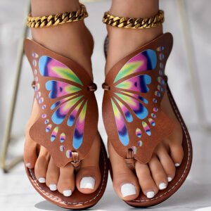 Utterfly Print Round Toe Flip Flops, Comfortable Summer Beach Shoes, Casual Women's Footwear, Perfect For Pool