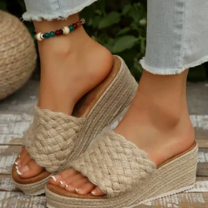 SoleRoot CloudRecovery Palma Woven Platform Slide — Coastal Sand
